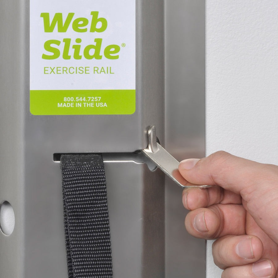 Picture of how the EZ Lock Safety Slide fits into the Webslide - Close up of how to fit it in